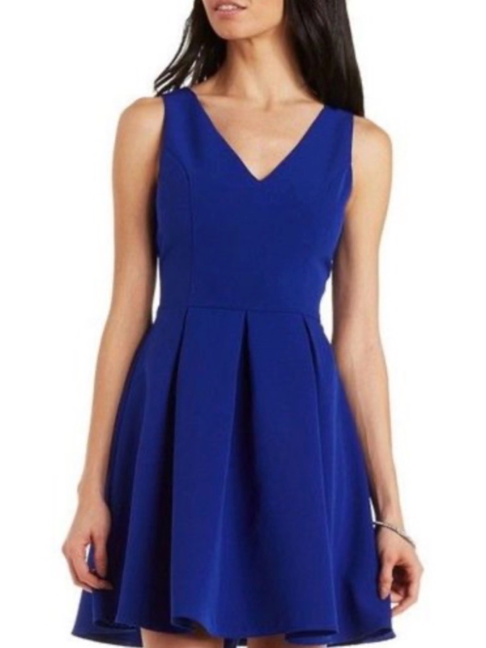 Charlotte Russe Cobalt V-Neck Pleated Mini Dress